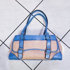 Blue Tan Long Handle Purse